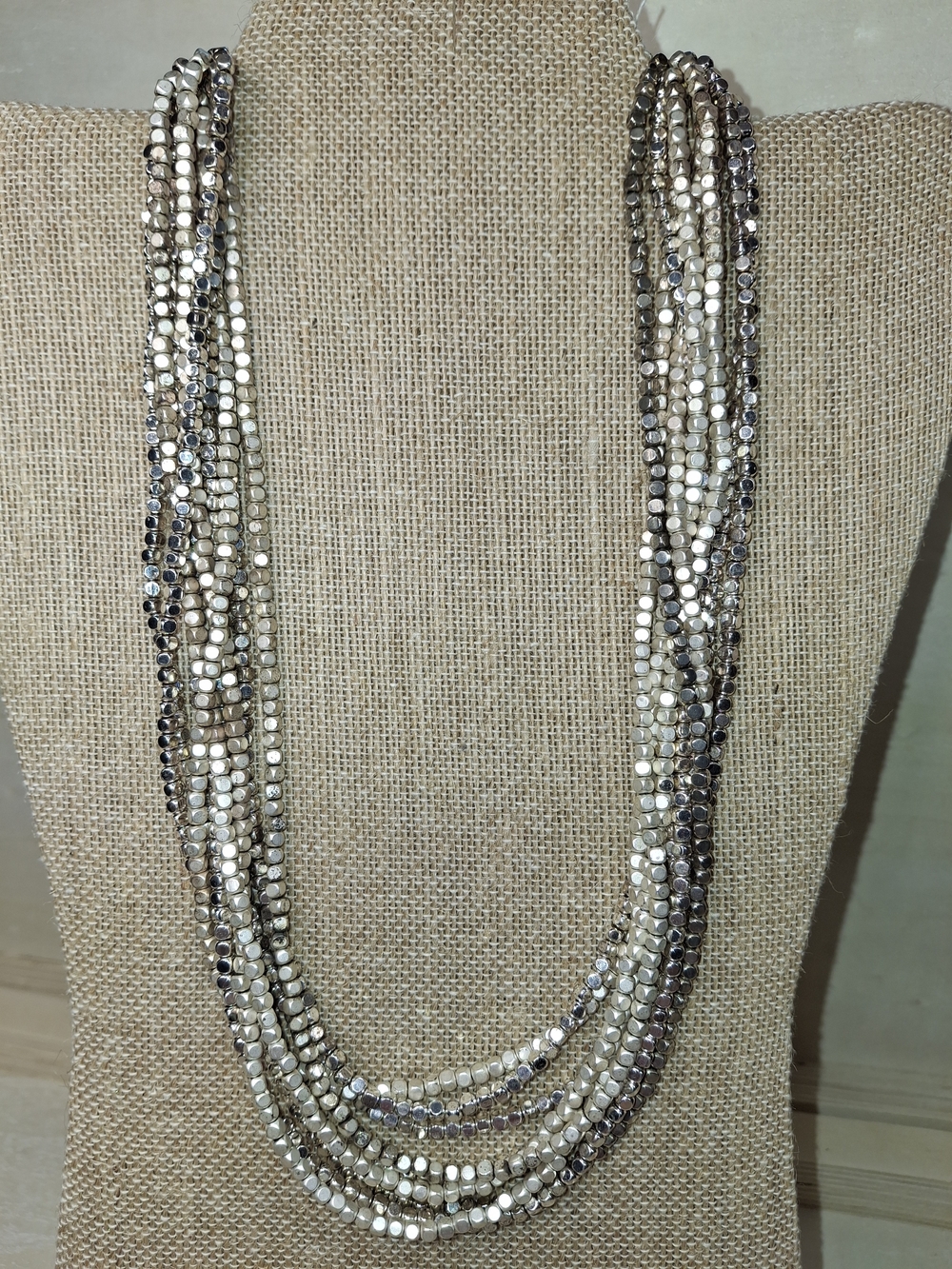 Chico's Multi-Strand Silver-tone Beaded Necklace